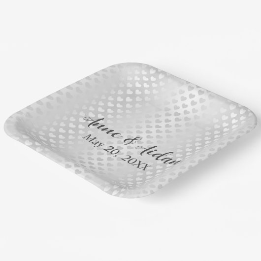 Glinsterende witte bruiloft harten papieren bordje (Gebogen)