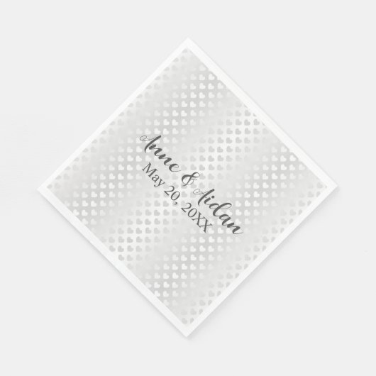 Glinsterende witte bruiloft harten servet (Hoek)