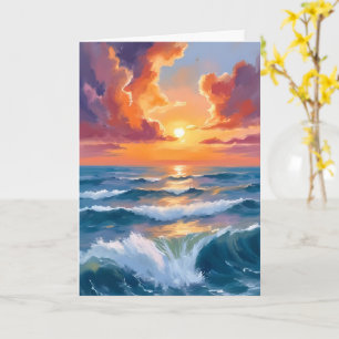 Glinsterende zee zonsondergang oceaan aquarelschil kaart