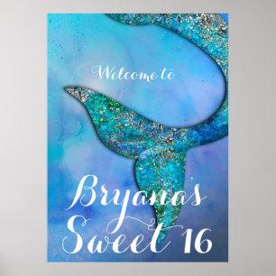 Glinsterende Zeemeermin Staart Verjaardagsfeest Ba Poster