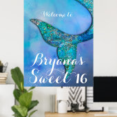 Glinsterende Zeemeermin Staart Verjaardagsfeest Ba Poster (Thuiskantoor)