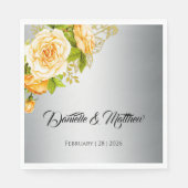 Glinsterende zilveren en gele rozen bruiloft servet (Voorkant)