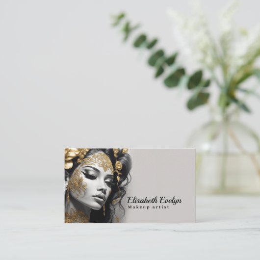 Glinsterende zilveren en gouden bloemen op een moo visitekaartje (Staand voorkant)