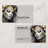 Glinsterende zilveren en gouden bloemen op een moo visitekaartje (Voorkant / Achterkant)