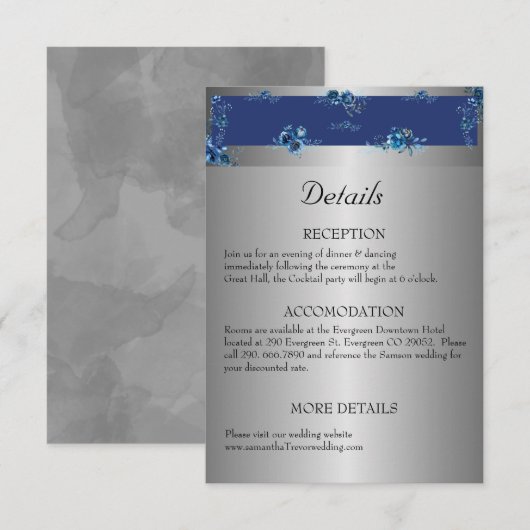 Glinsterende zilveren Romance: onze bruiloft detai Informatiekaartje (Voorkant / Achterkant)