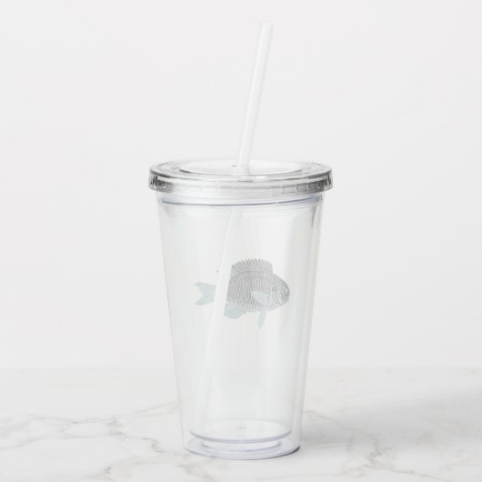 Glinsterende zilveren vis acryl drinkbeker (Achterkant)