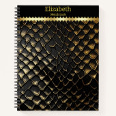 Glinsterende zwarte en gouden slangenhuid notitieboek (Voorkant)