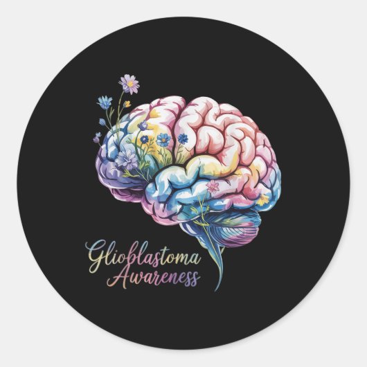 Glioblastoma Awareness Floral Brain Cancer S Ronde Sticker (Voorkant)