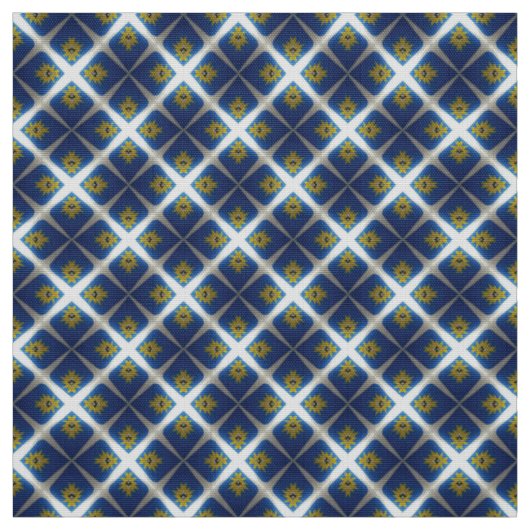 Glitch2 Middenblauw Witte tegelpatroon stof (Swatch)