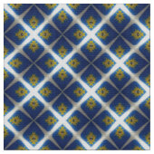 Glitch2 Middenblauw Witte tegelpatroon stof (Close Up)