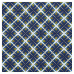 Glitch2 Midnight Blue White tegel patroonweefsel Stof