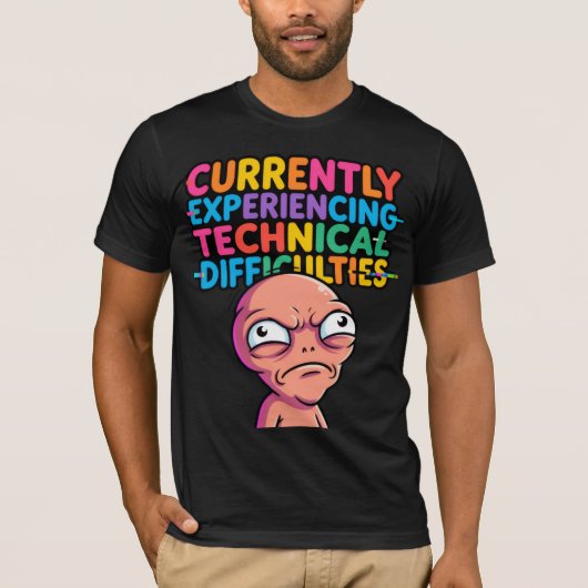 Glitch Alien Tech Problemen T-shirt — Grappige Gee (Voorkant)