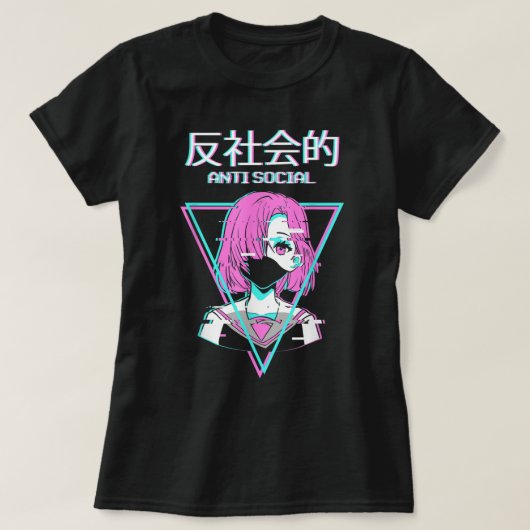 Glitch Anime Anti Social Aesthetic T-shirt (Design voorkant)