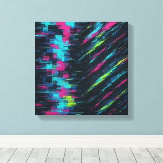 Glitch-Art Dopamine Rush in gefragmenteerde neonbe Canvas Afdruk (Insitu (Houten vloer))