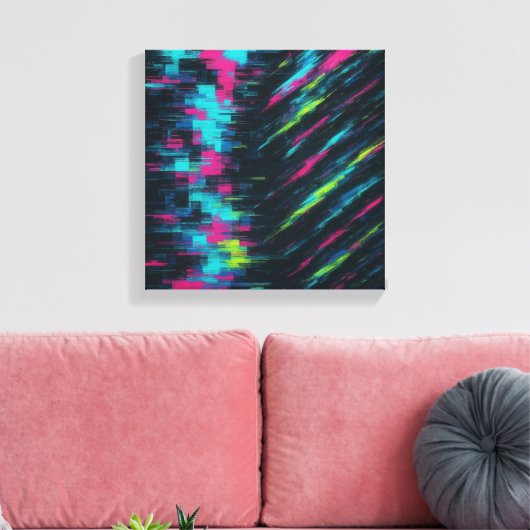 Glitch-Art Dopamine Rush in gefragmenteerde neonbe Canvas Afdruk (Insitu (Woonkamer))