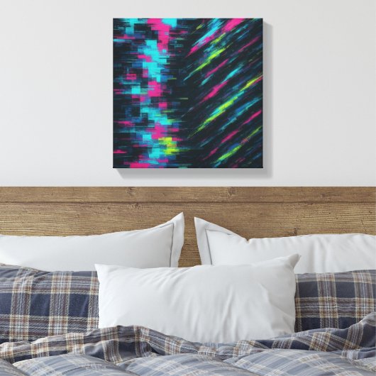 Glitch-Art Dopamine Rush in gefragmenteerde neonbe Canvas Afdruk (Insitu (Slaapkamer))