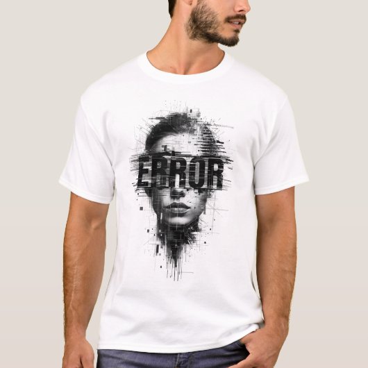Glitch Art "ERROR" Gezicht T-shirt | Cyberpunk Dig (Voorkant)