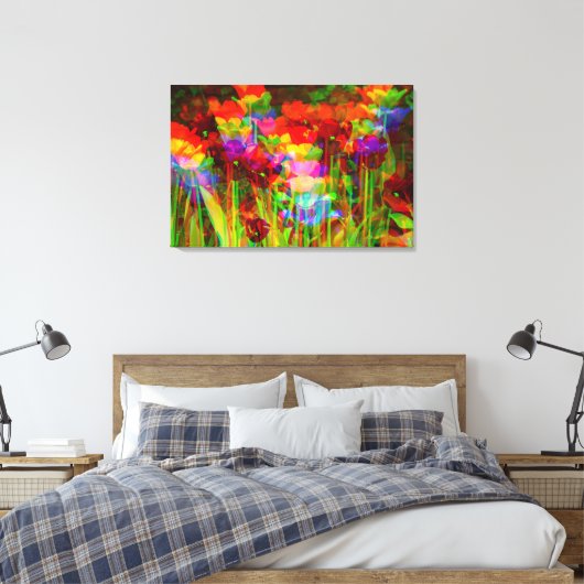 GLITCH ART op bloeiende tulpen op gestrekt canvas (Insitu (Slaapkamer))