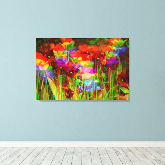 GLITCH ART op bloeiende tulpen op gestrekt canvas (Insitu (Houten vloer))