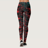 Glitch Art Red and Teal Floral Repeat Leggings (Achterkant)