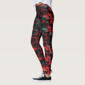 Glitch Art Red and Teal Floral Repeat Leggings (Links)