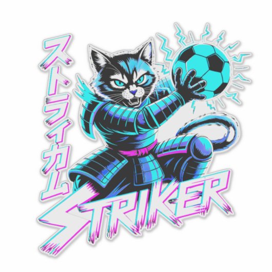 Glitch Art Samurai Striker Cat for gaming console Sticker (Voorkant)