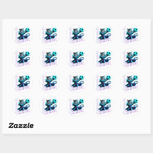 Glitch Art Samurai Striker Kat voor gameconsole Ronde Sticker (Vel)
