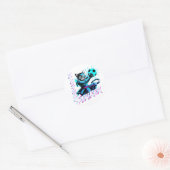Glitch Art Samurai Striker Kat voor gameconsole Ronde Sticker (Envelop)