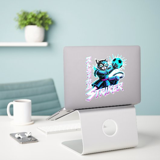 Glitch Art Samurai Striker Kat voor gameconsole Sticker (Laptop op bureau)