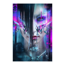 Glitch Cyberpunk Gezicht Neon Vervorming Portret