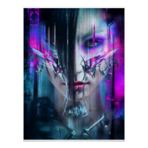 Glitch Cyberpunk Gezicht Neon Vervorming Portret