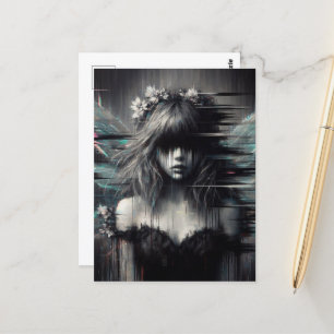 Glitch Fairy met bloemen in haar haar Briefkaart