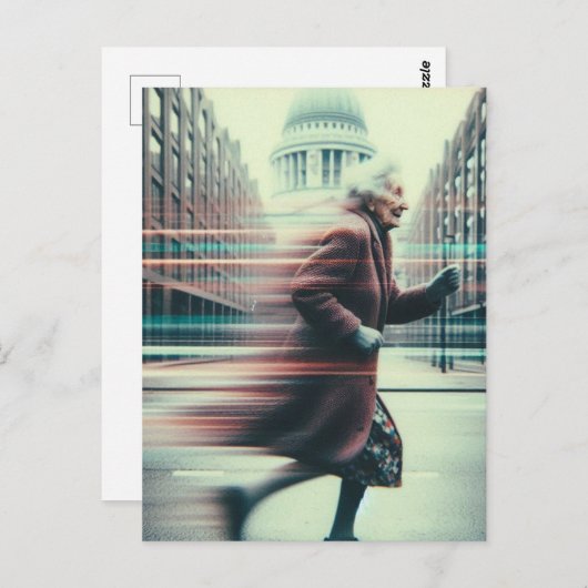 Glitch Funny Schattig Granny Running Briefkaart (Voorkant / Achterkant)