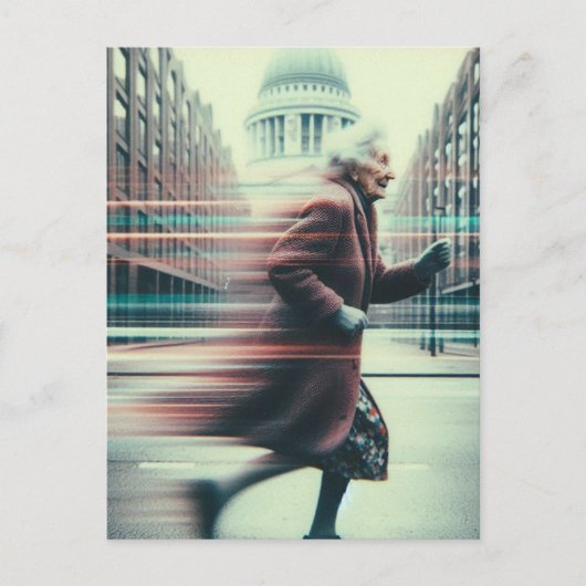 Glitch Funny Schattig Granny Running Briefkaart (Voorkant)