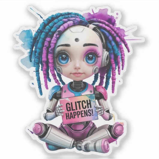 ❤️GLITCH GEBEURT! Anime Girl Chatbot Robot Memes Sticker (Voorkant)