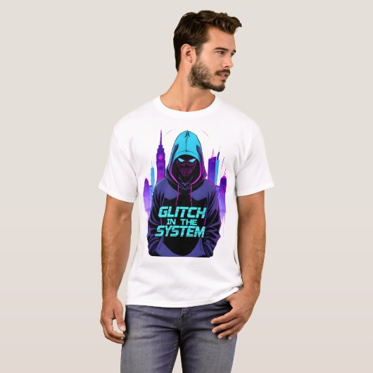 Glitch in het Cyberpunk-systeem van Neon T-shirt (Voorkant volledig)