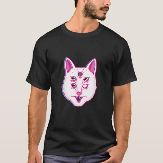 Glitch Kat Lichtgevende Kat Met Ogen T-shirt (Voorkant)