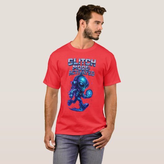 Glitch Mode Activated Cyber Alien Power T-shirt (Voorkant volledig)