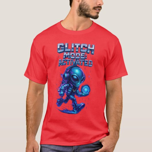 Glitch Mode Activated Cyber Alien Power T-shirt (Voorkant)