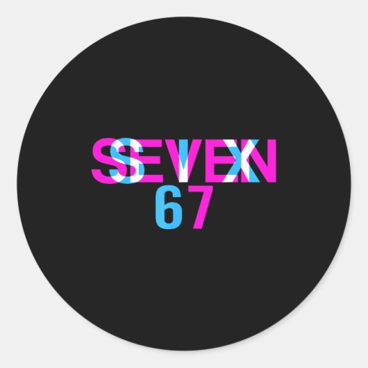 Glitch Optical Illusion Funny Six Seven 67 Meme Ge Ronde Sticker (Voorkant)