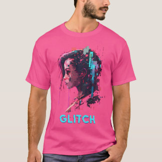 Glitch Pixel Art Cyber Vaporwave Sci-Fi Punk Meisj T-shirt