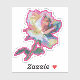 Glitch Pixel Roze Bloem Sticker Ontwerp