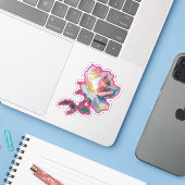 Glitch Pixel Roze Bloem Sticker Ontwerp (Laptop met iPhone)