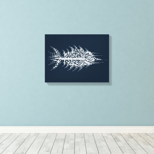 Glitch Pixel White Fish Wall Art Canvas Afdruk (Insitu (Houten vloer))