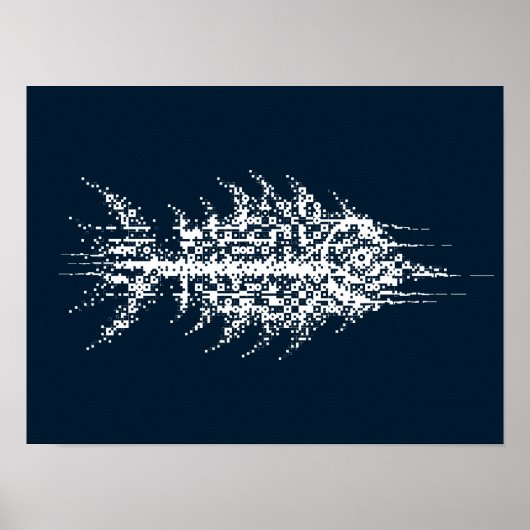 Glitch Pixel White Fish Wall Art Poster (Voorkant)