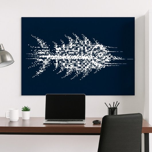 Glitch Pixel White Fish Wall Art Poster