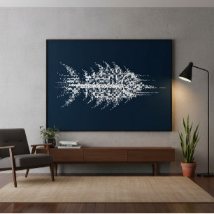 Glitch Pixel Witte Vis Muurkunst Canvas Afdruk