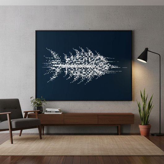 Glitch Pixel Witte Vis Muurkunst Canvas Afdruk