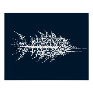 Glitch Pixel Witte Vis Muurkunst Perfect Poster