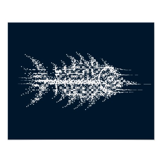 Glitch Pixel Witte Vis Muurkunst Perfect Poster (Voorkant)